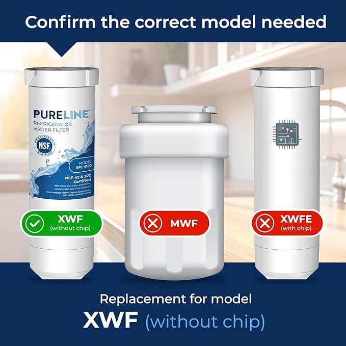 Pureline فلتر مياه ثلاجة بديلاً عن GE XWF من Pureline، (ليس XWFE) يستبدل نماذج الثلاجات التي تبدأ بـ GBE21، GDE21، GDE25، GFE24، GFE26، GNE20 - (عبوة 3)  - Image 2